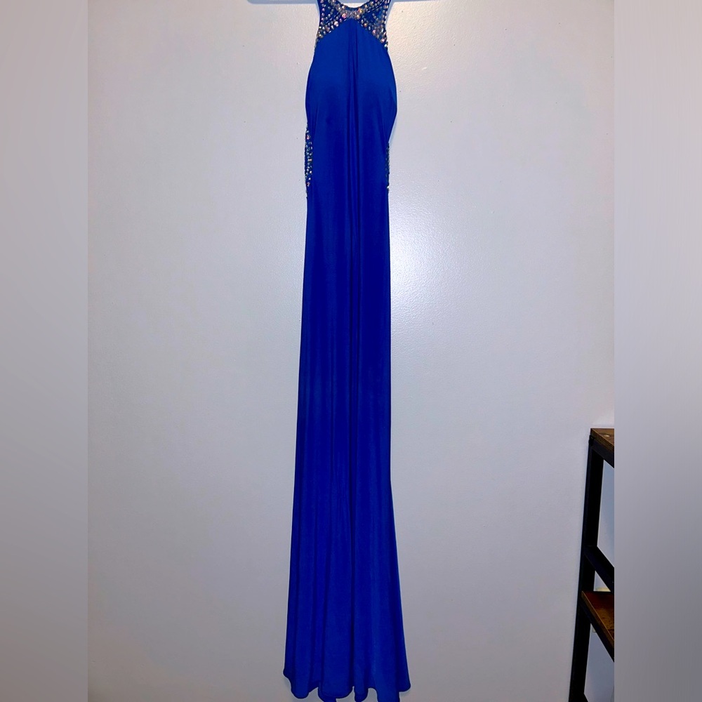Beautiful long blue prom dress with sequence top
